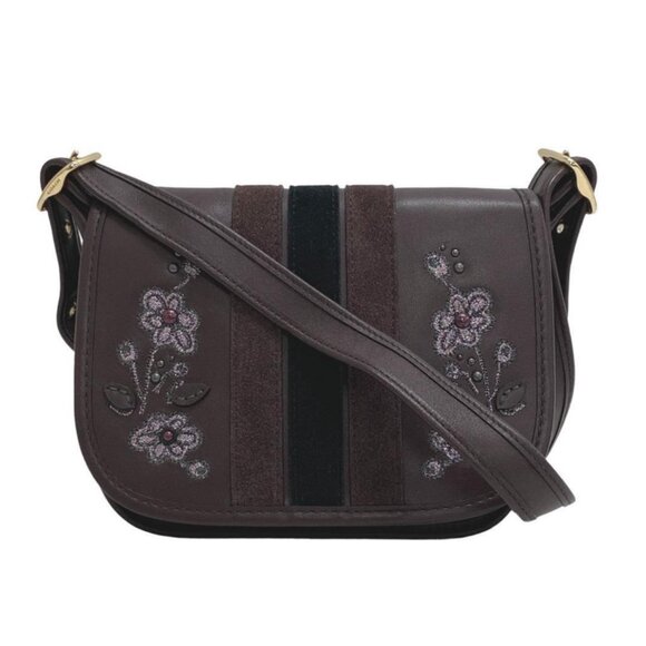 Coach Handbags - Coach F11911 Patricia Floral Embroidery Varsity Shoulder Bag Purple Leather